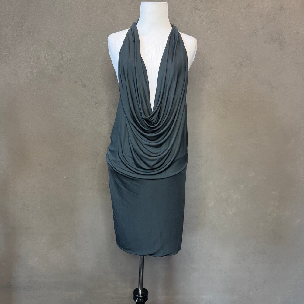 Moda International Charcoal Rayon Cowl Halter Open Back Mini Dress Y2K Size M